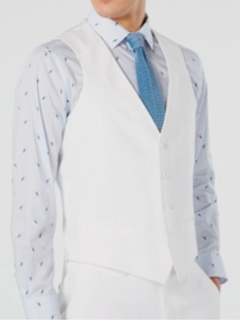 Bar III Men's Slim-Fit White 100% Linen Suit Vest - NWT
